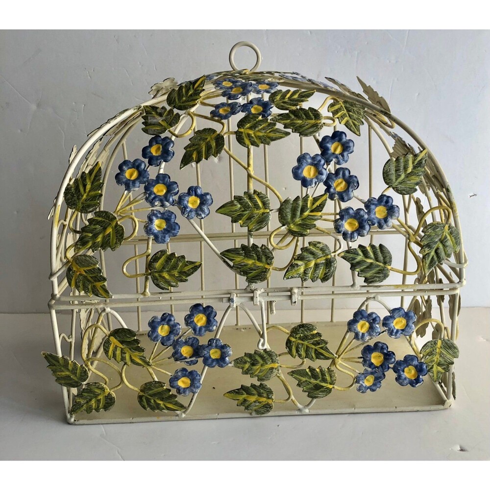 Decorative Beige cage with Leaves and Lilac and Yellow Flowers